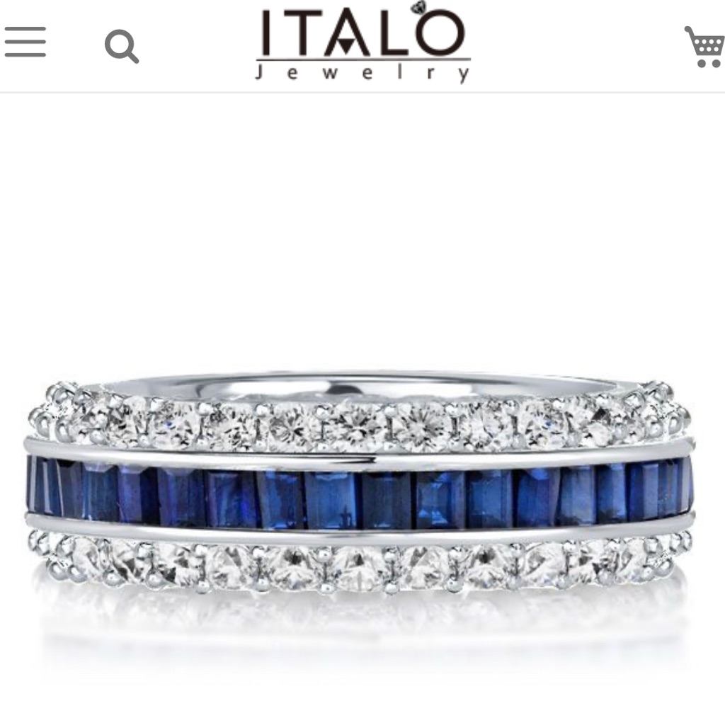 Triple Row Created White & Blue Sapphire Eternity Wedding Band